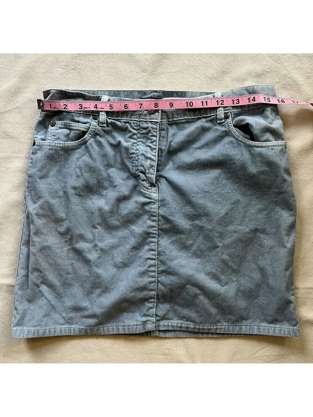 Vintage J.Crew Light Blue Corduroy A-Line Mini Skirt 5-Pocket Made in Macau